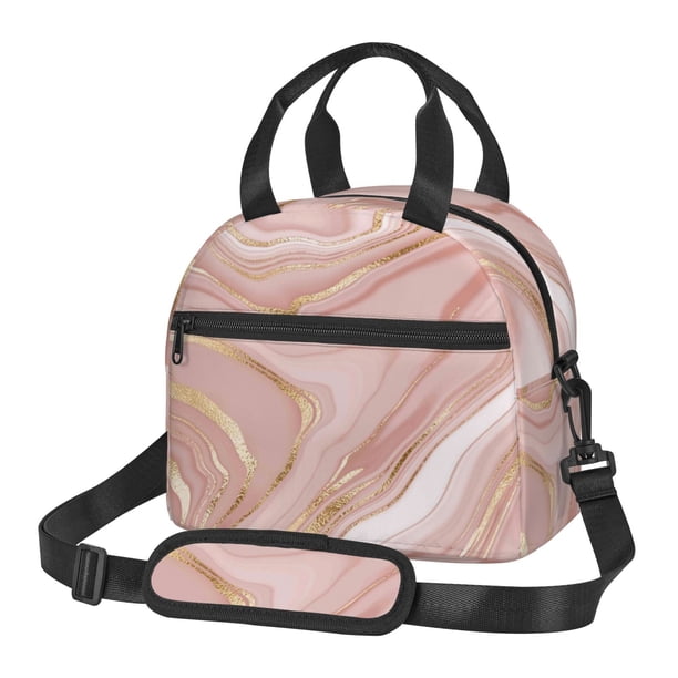 Fotbe Rose Gold Glitter Splatter Bolsa de Almuerzo con Estampado, Lonchera Aislada, Contenedores de Comida Reutilizables Tipo Cooler a Prueba de Fugas