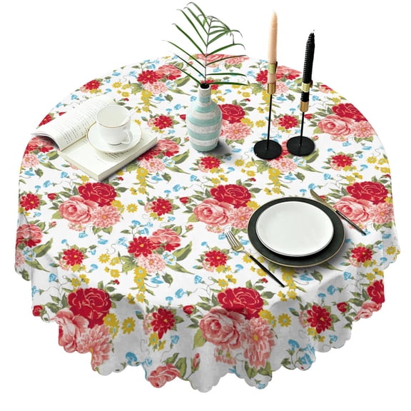 Round Tablecloth Spring Summer 60x60 Inch Round flower Table Cover for Party Dinner Picnic