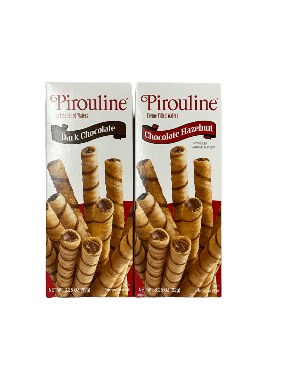 Pirouline Crème Filled Wafers; Set of 2 Flavors: Chocolate Hazelnut and Dark Chocolate 3.25 oz