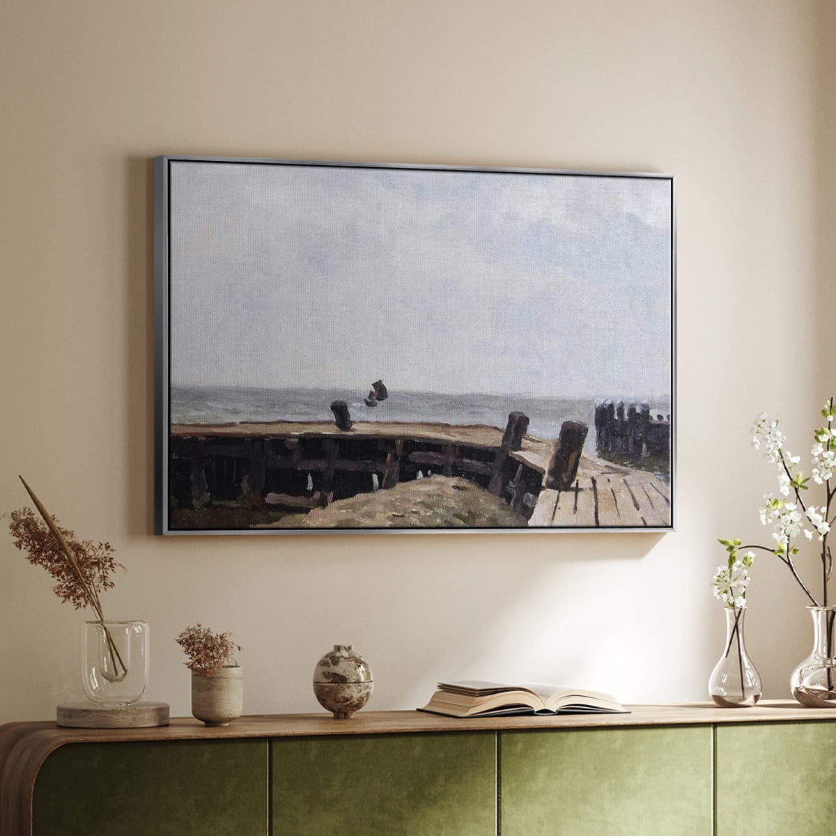 Vintage Nautical Print-LV By Wexford Home Framed in Silver Wood Gallery Wrapped Canvas 27 in. x 41 in.