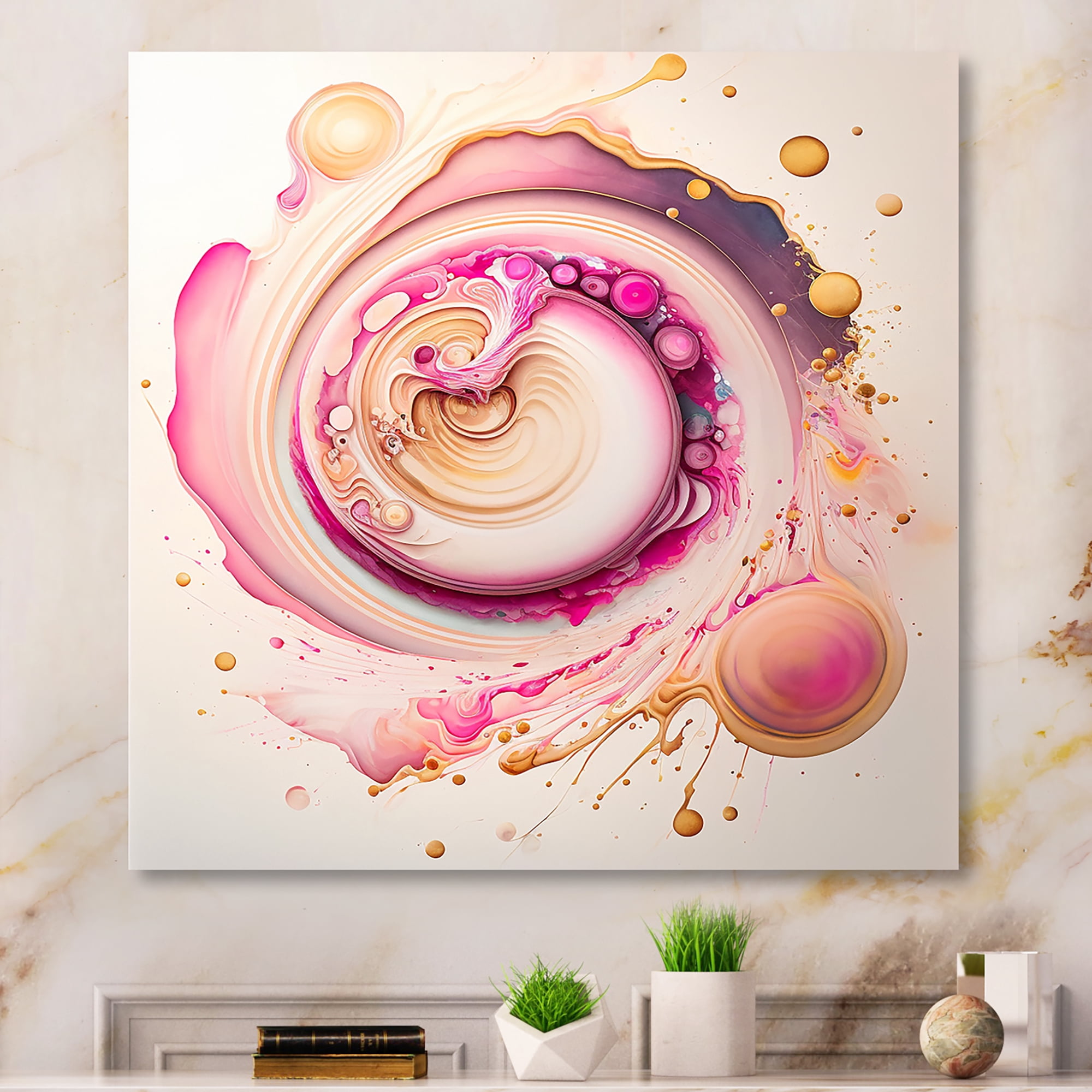 Designart Pink Liquid Swirl Canvas Wall Art