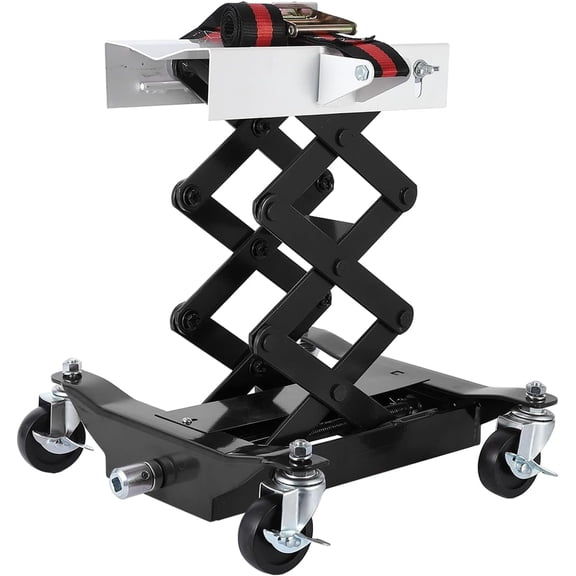 450 Lb Low Profile Transmission Jack, 7"-23" Lift Range with Safety Straps and 4 Locking Wheels