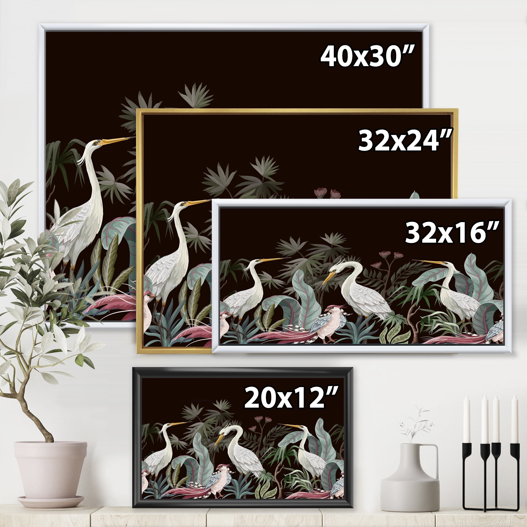 Designart 'Chinoiserie With Peonies and Birds III' Traditional Framed Canvas Wall Art Print