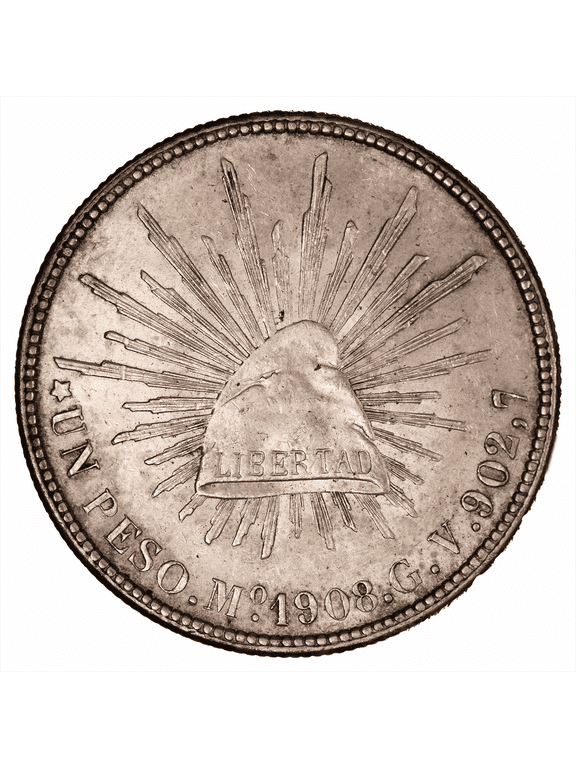 1908Mo Mexico 1 Peso Coin 27.07 .903 Silver 24.4g ASW