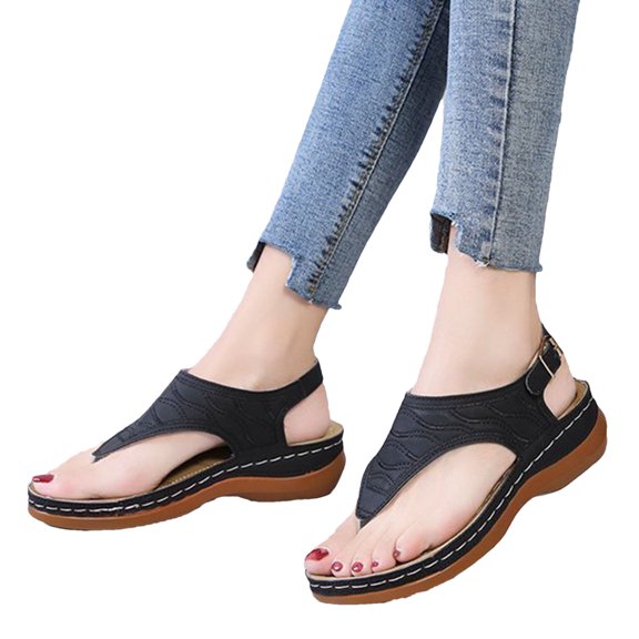 Womens Arch Support Sandals Orthotic Adjustable Thong Flip Flops Beach Shoes Ankle T-Strap Casual Summer Gladiator Thong Flat Sandals