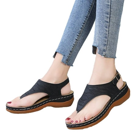 

Womens Arch Support Sandals Orthotic Adjustable Thong Flip Flops Beach Shoes Ankle T-Strap Casual Summer Gladiator Thong Flat Sandals