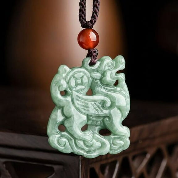 Natural Grade A Ice Jade Jadeite Lucky Green Wealth Rich Coin 麒麟 Kirin Pendant