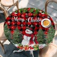 thumbnail image 2 of Red Plaid Christmas Round Tablecloth, Fitted Table Cover with Elastic for 36"-44" Round Tables, Xmas Tree Ball Snowflake Winter Gifts Table Cloth Outdoor Indoor Dinning Party Waterproof Tablecloths, 2 of 7