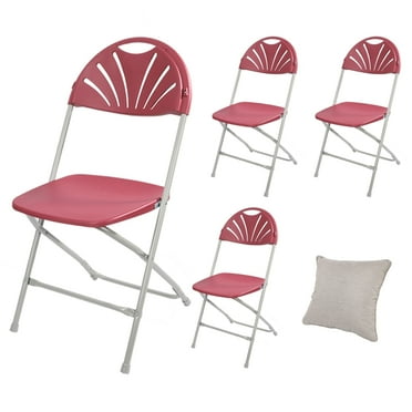 4 Pack Folding Chair Fan Back Portable Plastic Chairs for Events Office Wedding Party Picnic Kitchen, Burgundy