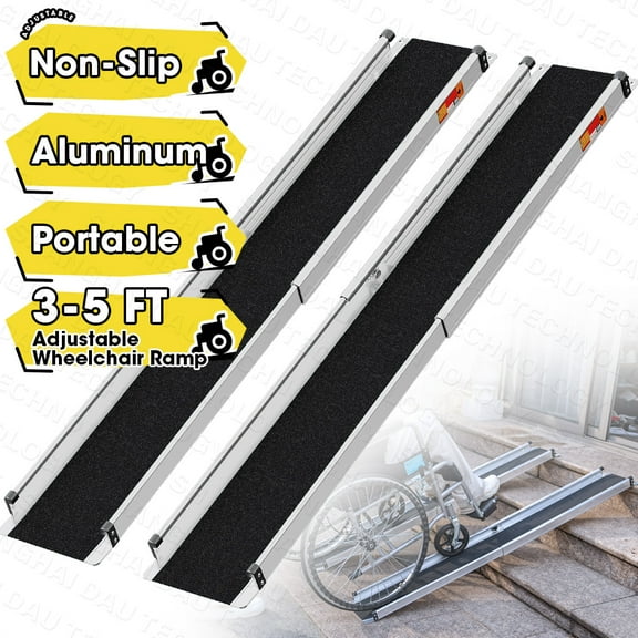 3-5 FT Adjustable Aluminum Telescopic Wheelchair Ramp 600lbs Portable Non-Skid