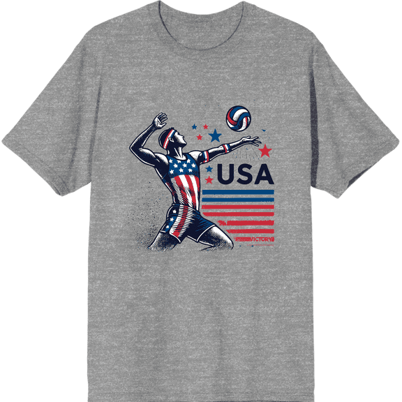 USA Volleyball Adult Heather Gray Crew Neck Short Sleeve Tee-Medium