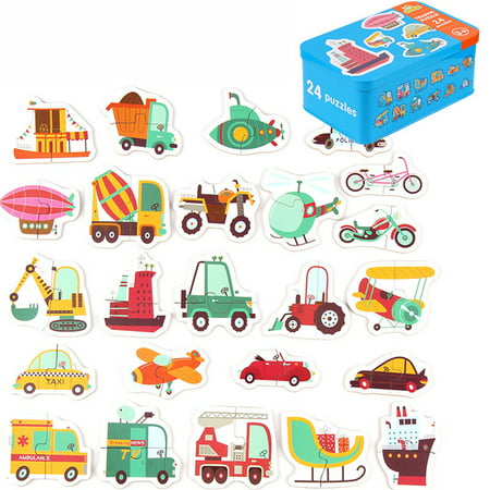 Kids Wooden Peg Puzzles Play Set, Animals, Fruit, Vegetables, Traffic, Learning Montessori Toy Gift for 1, 2, 3 Year Olds, Toddlers Baby Girls