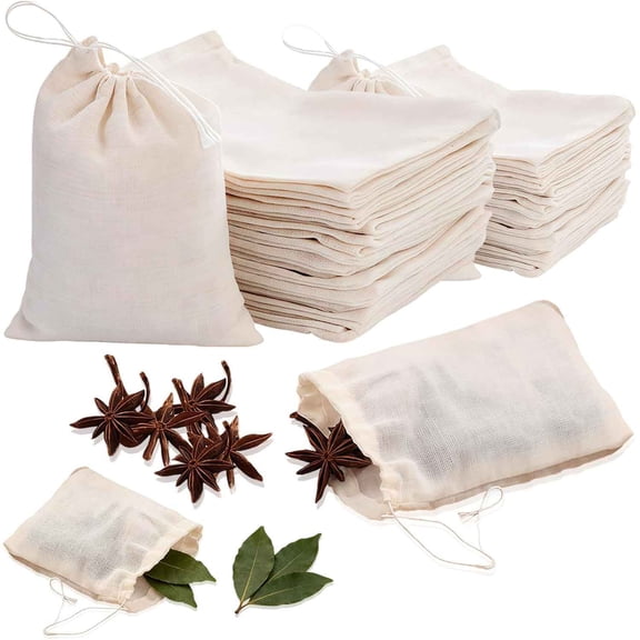 Cooking Spice Bags - Reusable Empty Muslin Tea Filter Cheesecloth Strainer Bag For Straining Brewing Soup