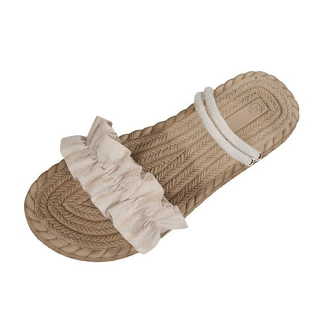

dmqupv Flat Slippers Shoes for Women Leisure Roman Style Flock Weave Women s Solid Animal House Slippers for Women Beige 7.5