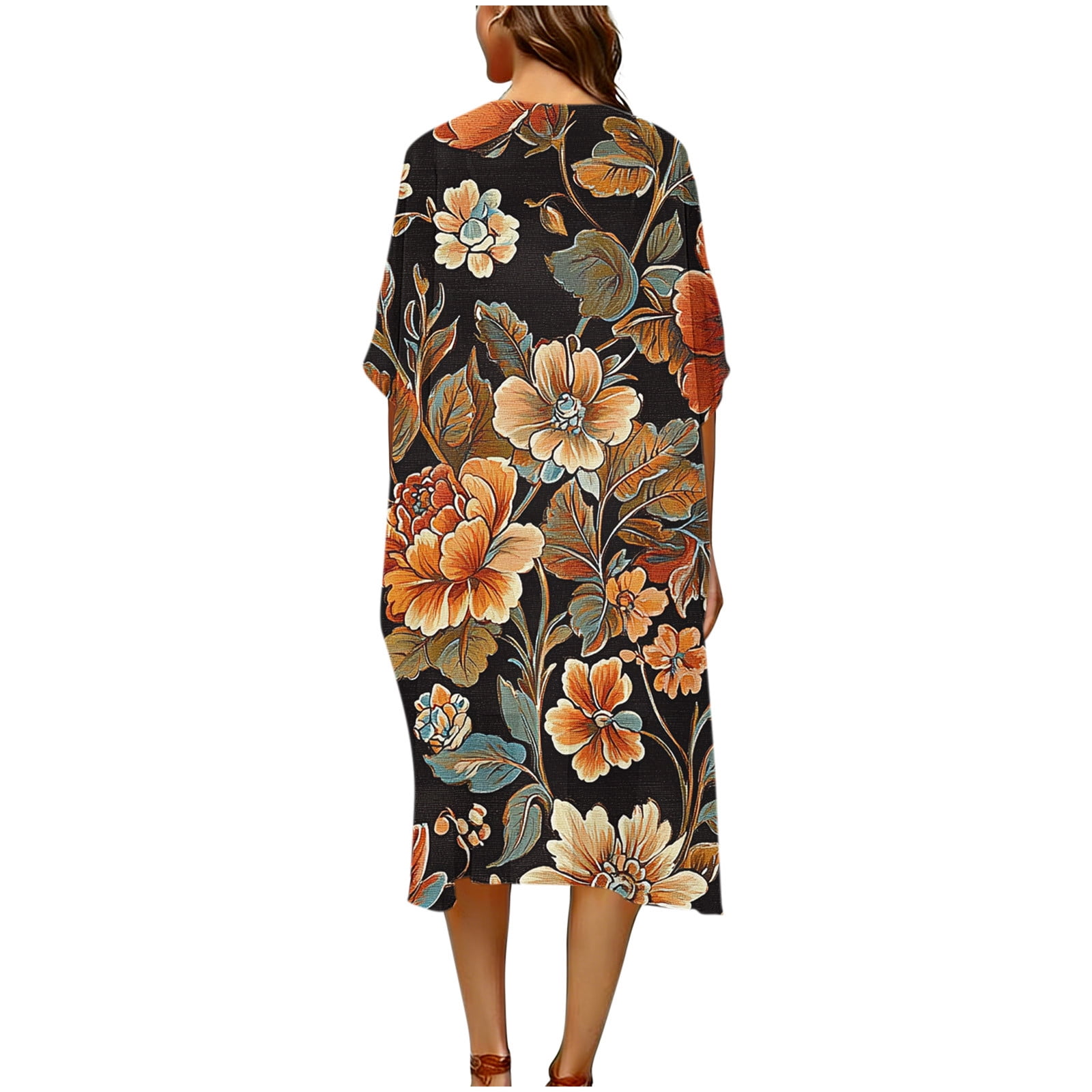Nmnitkp Women's Vintage Floral Print Kimono Cardigan, Loose Fit Open Front Half Sleeve Cover Up, Breathable Lightweight Beach Swimsuit Cover Up for Daily Casual Wear A White,S