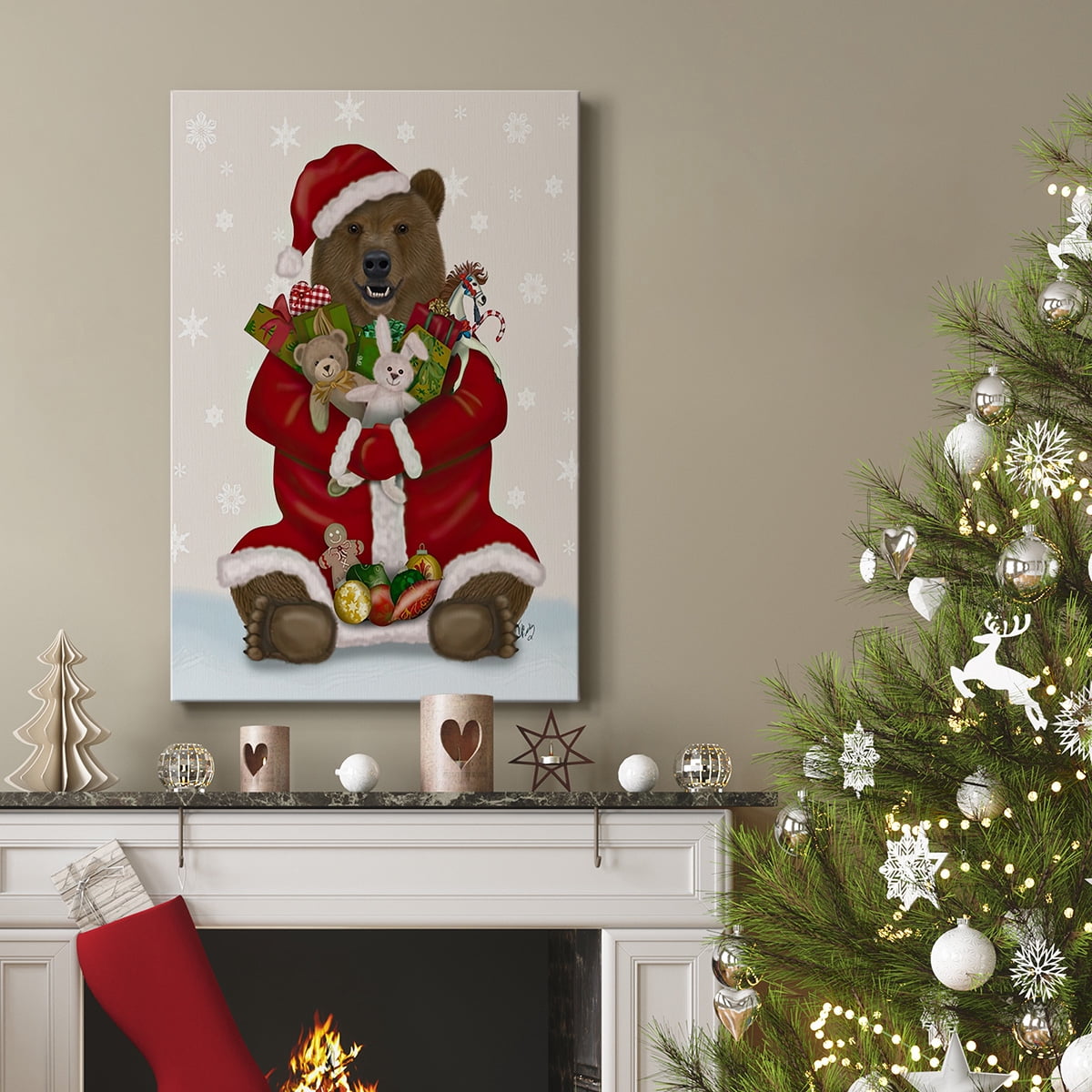 Christmas Christmas Present Bear Hug- Gallery Wrapped Canvas