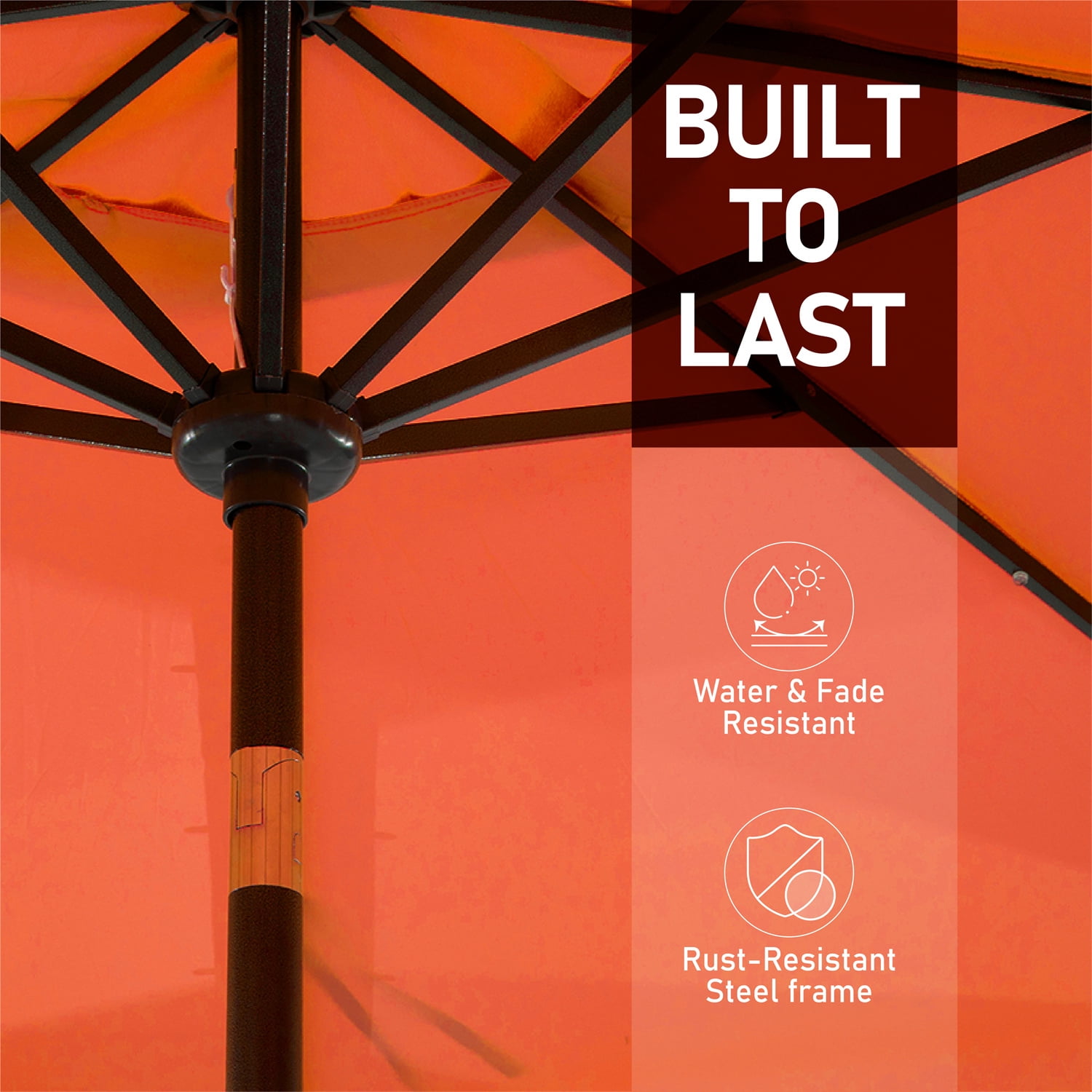 Summit Living 10FT Solar LED Outdoor Market Patio Umbrella With Easy Tilt Adjustment, Orange