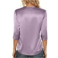 thumbnail image 2 of yillto 3/4 Sleeve Tops for Womens Satin Casual Dressy Round Neck Silky T Shirt Business Blouse S-XXL, 2 of 7
