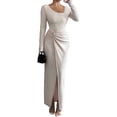 thumbnail image 3 of Women'S Long Sleeve Bodycon Dress Asymmetrical Neck Cocktail Party Slit Maxi Dresses S, 3 of 8
