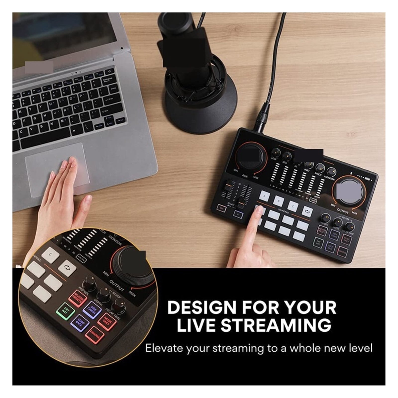 Audio Interface Podcast Equipment Studio Sound Card With XLR Condenser Microphone For Recording Streaming DJ ,Easy to Operate