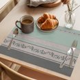 thumbnail image 3 of Turquoise Floral Placemats Set of 4 Modern Farmhouse Leaves Gray Striped Place Mats Indoor Wipeable Table Mats Washable Cloth Dining Table Placemats for Kitchen Holiday Party Home Decor 13x19 Inch, 3 of 9