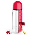 thumbnail image 1 of Botella de agua portátil 2 en 1 roja con organizador de pastillas de 7 días para viajes y medicamentos 600 ml, 1 of 5