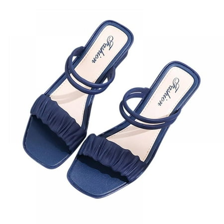 

Womens Open Toe Heeled Sandals Two Strap Slide Shoes