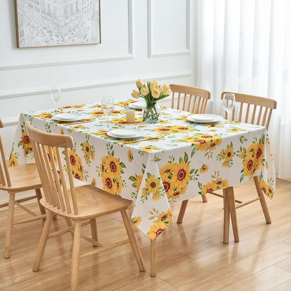 Sunflower Tablecloth Rectangle Floral Table Cloth - 60 x 84 Oblong Polyester Farmhouse Vintage Flower Table Cover Spring Summer Washable Waterproof Stain-Resistant for Outdoor Party Picnic Kitchen