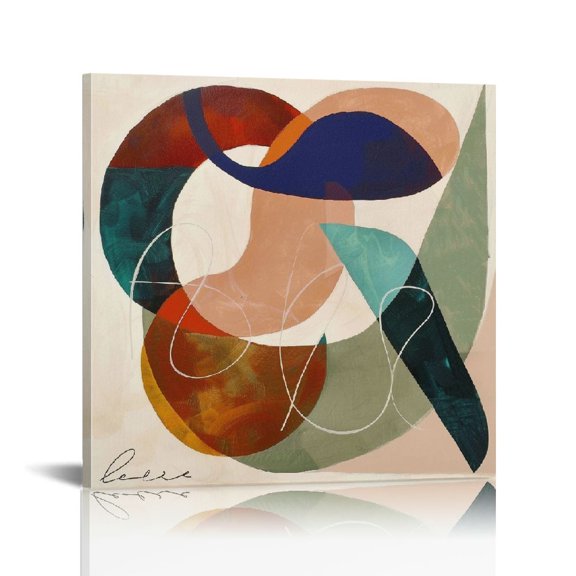 Acheng Large Boho Canvas Wall Art Geometric Picture for Living Room Kitchen Office BedroomTeal Blue Abstract Matisse Artwork Framed Minimalist Line Wall Decor Rainbow Paintings  12x12 in