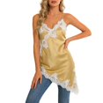 thumbnail image 5 of QUNYINEY Solid Colors Women Nightgown Lace Short Sleeve Sleep Dress V Neck Spaghetti Strap Knee Length Satin Women's Sleepwear, 5 of 5