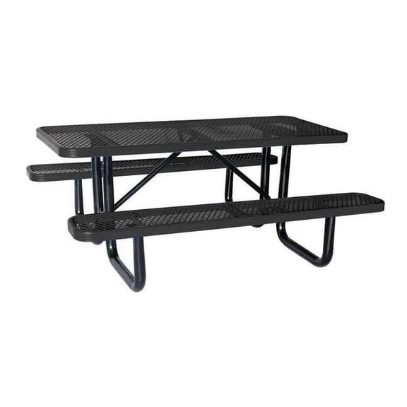72 in L Rectangle Picnic Table, 2 Benches, Thermoplastic, Black