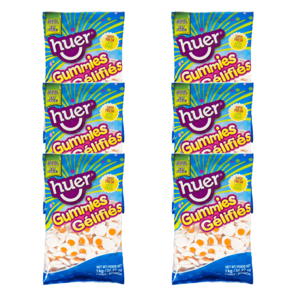 HUER Bonbons Gélifiés en Forme d'Oeuf au Plat, Bonbons à Double Texture Saveur Pêche-Fruit, Sac en Vrac 1 kg (2,2 Lb), Parfaits pour les Fêtes à Thème Déjeuner et les Buffets de Bonbons