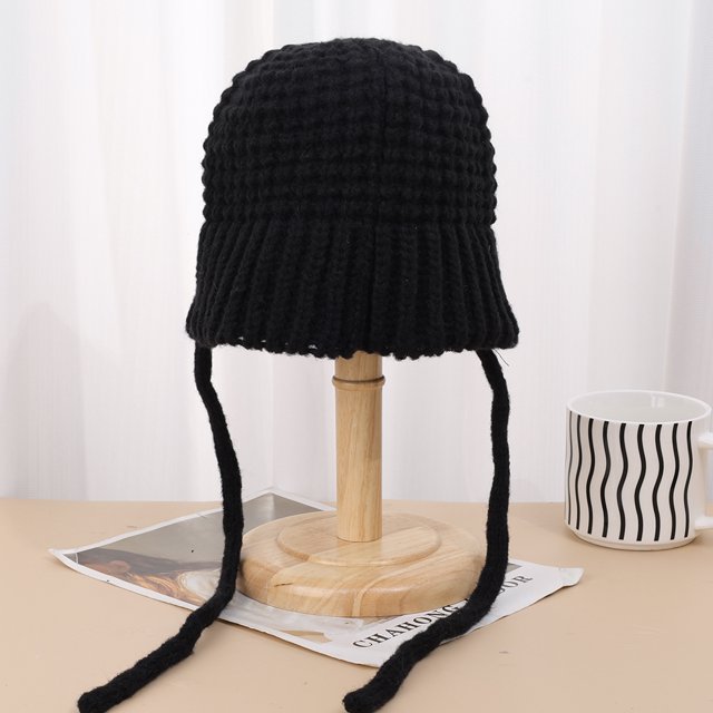 Gorro de punto grueso de gran tamaño, gorro de lana cálido, Jersey de invierno, correa, pasamontañas, protección para las orejas, gorro de encaje, regalos