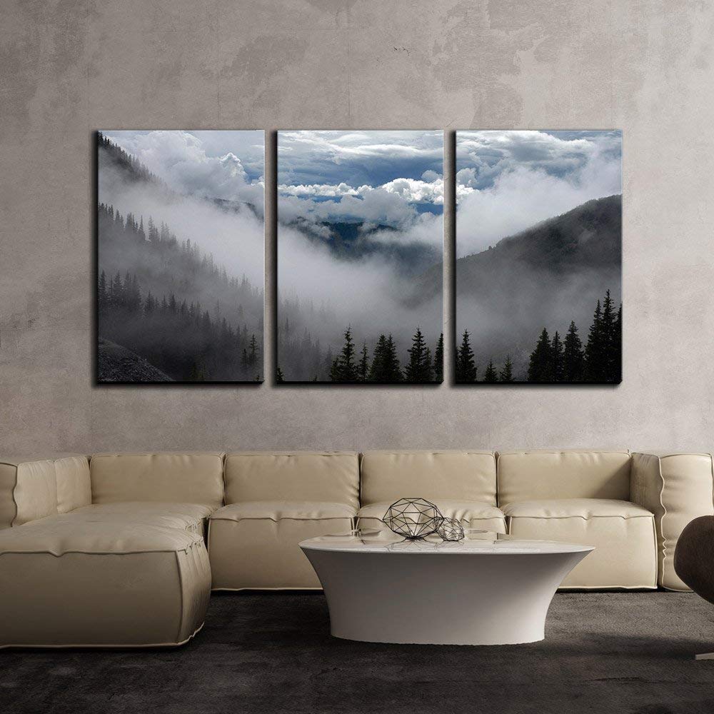 Wall26 3 Piece Canvas Wall Art Pine Trees Forest with Fog Modern