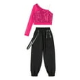 thumbnail image 3 of iiniim Kids Girls 2pcs Sports Dance Tracksuit Sequins Top with Cargo Pants for Jazz Dancewear Hot Pink 8, 3 of 7