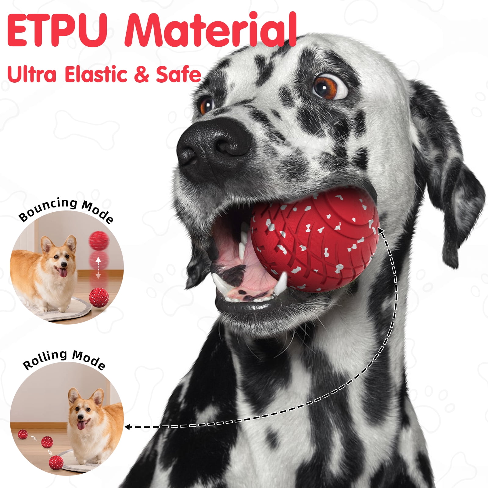 QDAN Interactive Dog Toys Ball, Smart Automatic Rolling, Bouncing and Rotating, E-TPU Material, Self-Moving Dog Toy Ball for Small & Medium & Large Dogs, Red