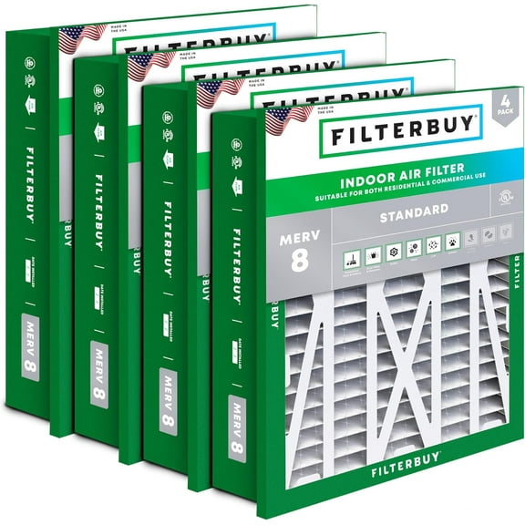 Filterbuy 24x24x5 Air Filter MERV 8 Dust Defense, Pleated HVAC AC Furnace Filter Replacement for Honeywell FC40R1078, 4-Pack