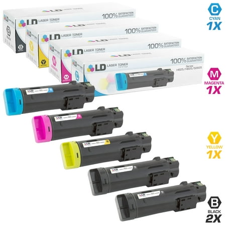 LD Compatible Replacements for Dell Laser H625 & H825 High Yield Toner Cartridges: 2 N7DWF Black, 1 P3HJK Cyan, 1 5PG7P Magenta, 1 3P7C4 Yellow 5-Pack for Color Laser H625cdw & Laser H825cdw, S2825cdn