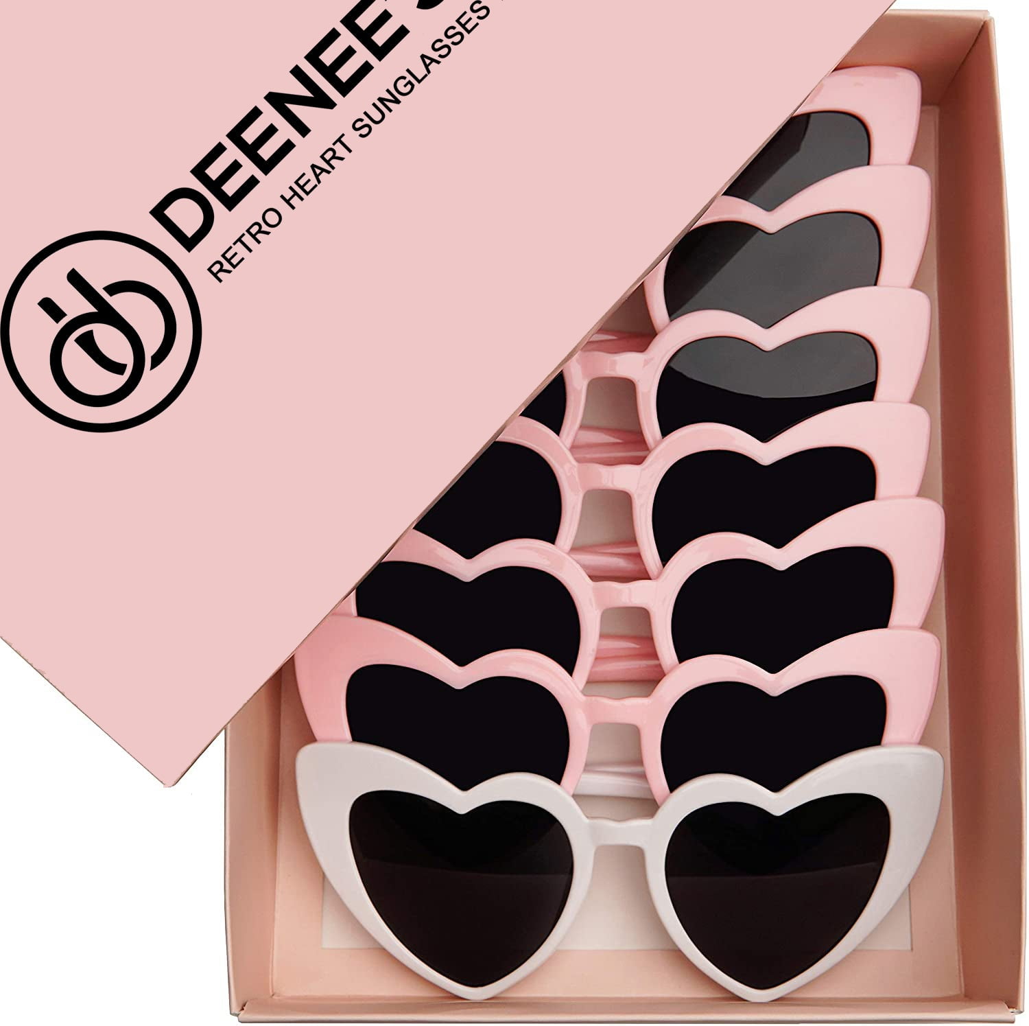 Deenee's Retro Pink Heart Shaped Sunglasses Multi-color Heart Party Favors, 7 Count