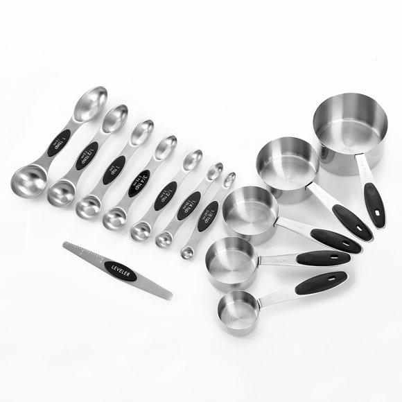 EDELIN Tasses à Mesurer et Ensemble de Cuillères à Mesurer Magnétiques, Acier Inoxydable 5 Tasses et 7 Cuillères (Ensemble Noir de 13)