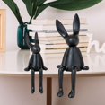 thumbnail image 1 of Juego de 2 figuritas de conejo sentado de cerámica, decoración de estantería, adorno de estante coleccionable para mostrador, hogar, Hotel, Bar Negro, 1 of 8