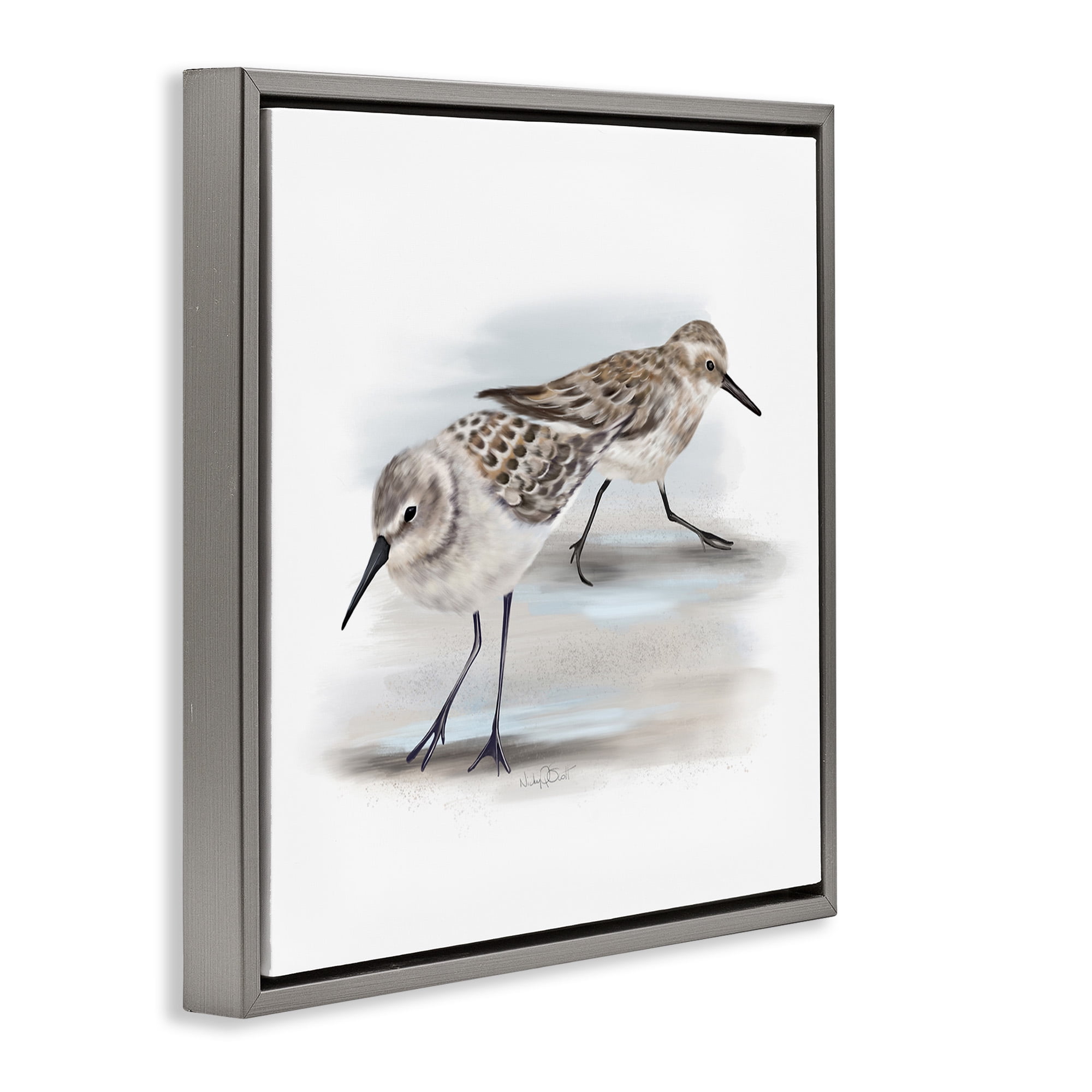 Stupell Industries Sandpiper Pair on Sandy Beach Animals & Insects Drawing Gray Floater Framed Canvas Art Print Wall Art, 25 x 25