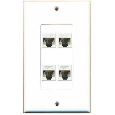 - RiteAV Decorative 1 Gang 4 Port Cat5e Wall Plate - White/White