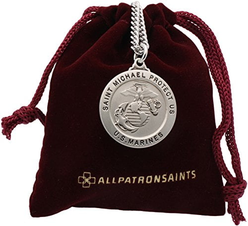 Sterling Silver St Michael Medal Protection Charm US Marine Corps Reversible Pendant Necklace