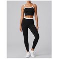 thumbnail image 3 of PISONIC Women 2 Piece Two-Piece Contrast Trim Yoga Set, Double Strap Square Neck Padded Sports Bra & High Waist Butt Lifting Full Length Leggings, Workout Gym Activewear Outfit, 3 of 7
