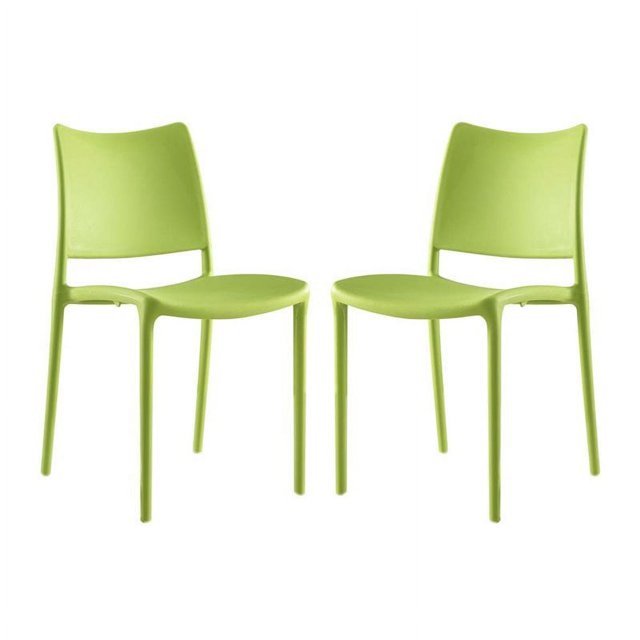 Modway Hipster Polypropylene Plastic Dining Side Chair, Green, Set of 2