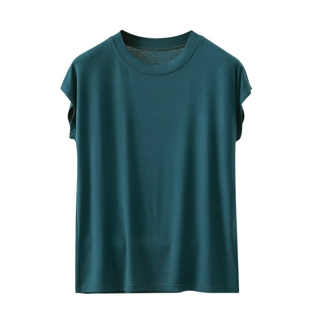 Timegard Pyjama Haut pour Femmes Col Ras du Cou Manches Courtes Coupe Ample Doux Tenue d'Intérieur Décontractée Couleur Unie T-Shirt Mince