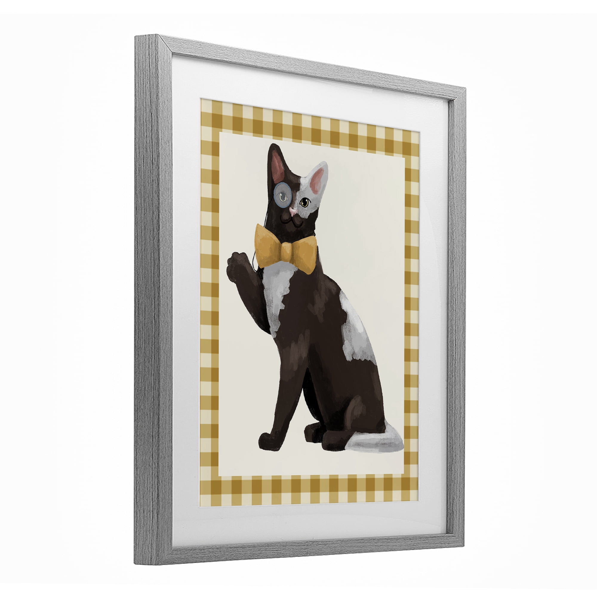 Stupell Industries Gentleman Cat with Bow Gray Framed Print Under Glass, design by Sadie Harper