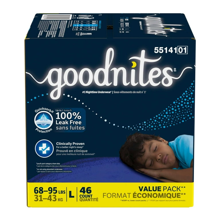Goodnites Boys Nightime Bedwetting Underwear, L (68-95 lbs), 46