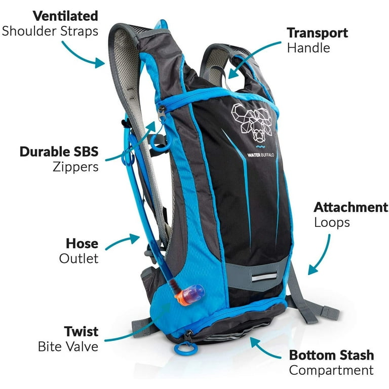 Water Buffalo Hydration Backpack - Hydration & 2 BPA Free Bladder - Multiple Pockets For All Your Essentials (Blue) - Walmart.com